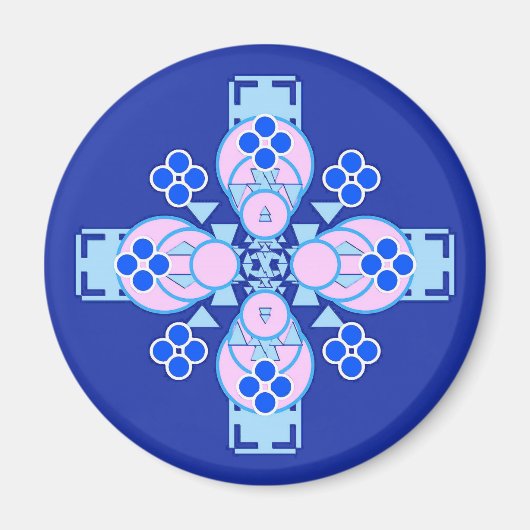 Aimant Mandala à quatre points - orchidée, bleu et cobalt (Devant)