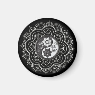 Aimant Mandala argent et noir