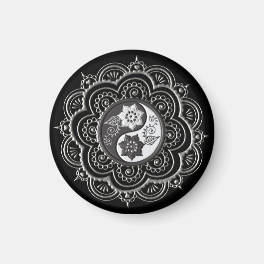 Aimant Mandala argent et noir (Devant)