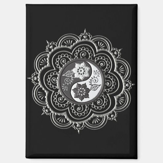 Aimant Mandala argent et noir (Recto)