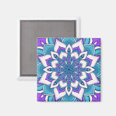 Aimant Mandala aux fleurs violettes turquoise (Recto/Verso)