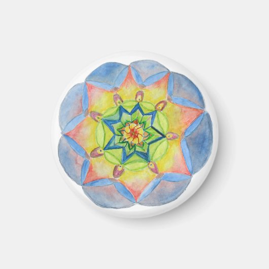 Aimant Mandala bleu petit, 1¼ pouces d'aimant rond (Devant)