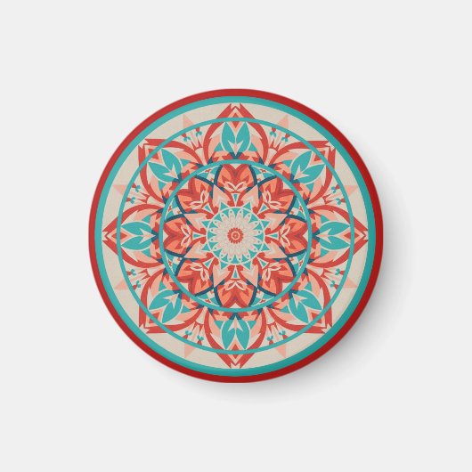 Aimant Mandala bohème orange et turquoise   (Devant)
