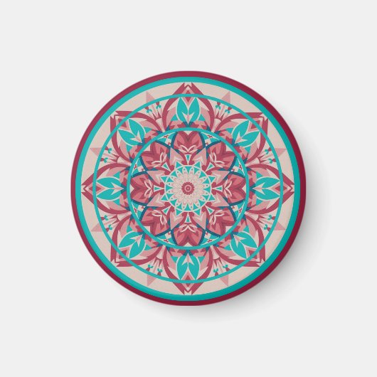 Aimant Mandala bohème rose et turquoise (Devant)