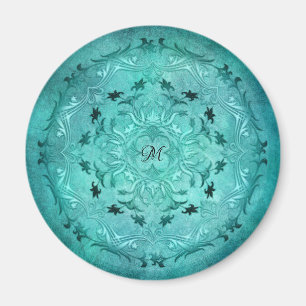 Aimant Mandala de grunge à fleurs ethniques turquoise