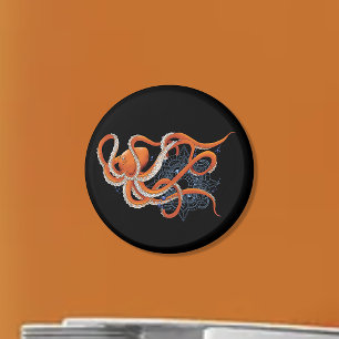 Aimant Mandala de la pieuvre orange audacieux et hypnotis