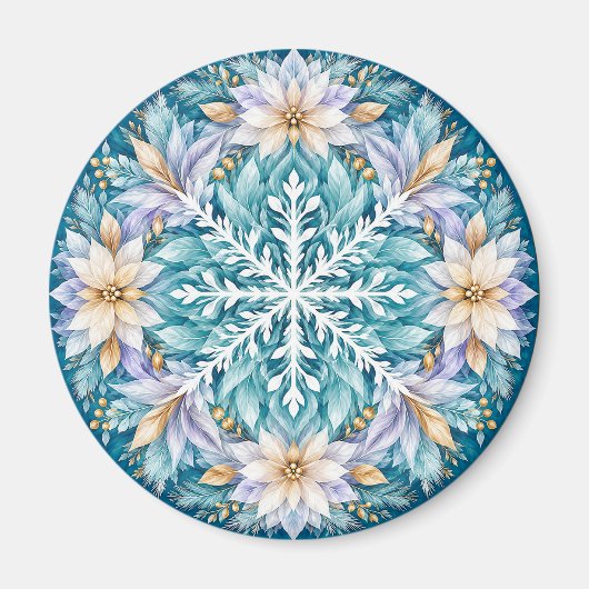 Aimant Mandala de l'hiver à la fleur de givre (Devant)