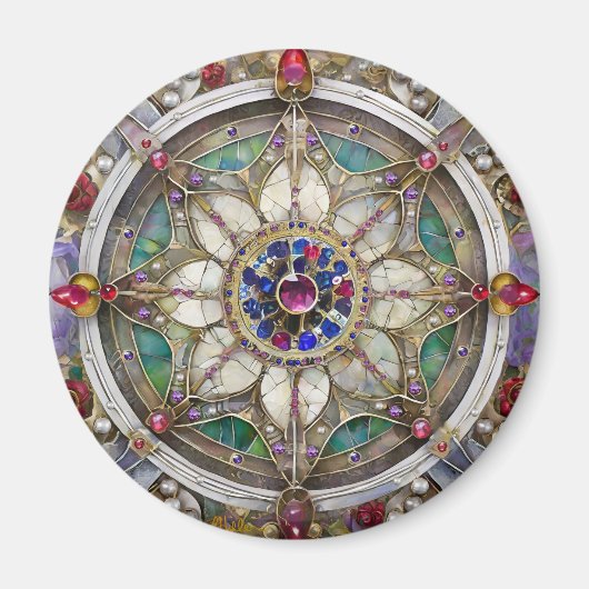 Aimant Mandala de rubis, d'améthyste, de saphir et de per (Devant)