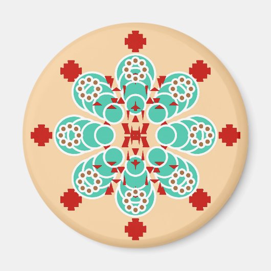 Aimant Mandala en huit points - turquoise et pêche (Devant)