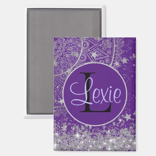 Aimant Mandala enchanteur avec étoiles d'argent sur viole (Recto/Verso)