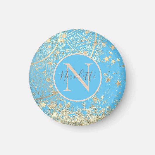 Aimant Mandala enchanteur avec Monogramme Gold Stars (Devant)