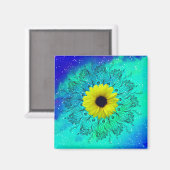 Aimant Mandala et tournesol bleu turquoise étoilé (Recto/Verso)
