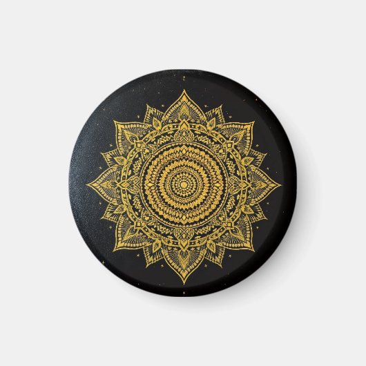 Aimant Mandala Étoile Dorée sur Fond Noir (Devant)