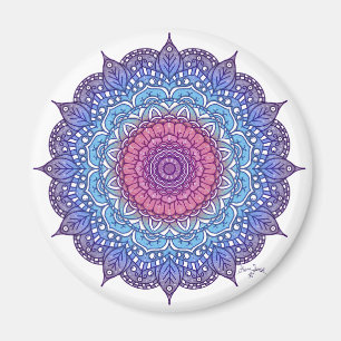 Aimant Mandala feuille de fleurs violettes