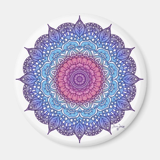 Aimant Mandala feuille de fleurs violettes (Devant)