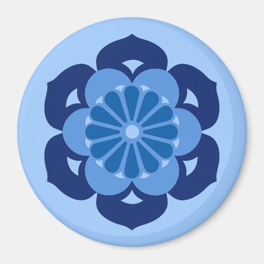 Aimant Mandala Fleur de Lotus, Indigo et Bleu Clair (Devant)