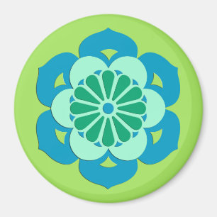 Aimant Mandala Fleur de Lotus, Vert Citron et Bleu Clair
