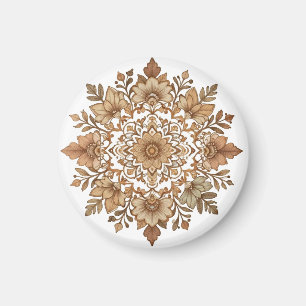 Aimant Mandala floral complexe aux tons bruns