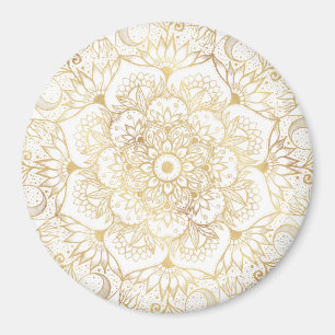 Aimant Mandala floral élégant en or blanc 