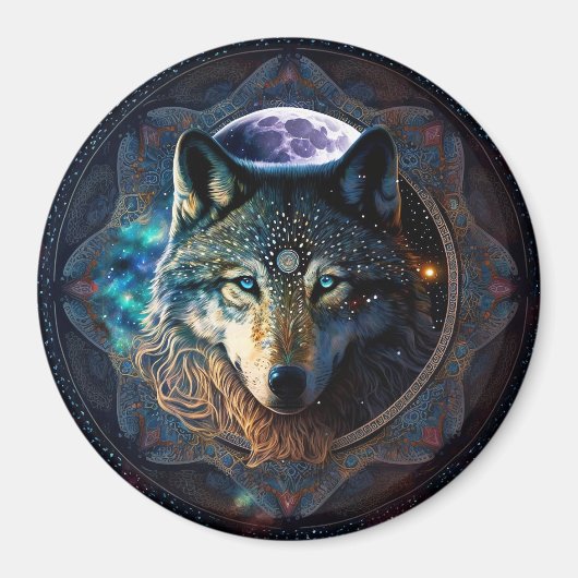 Aimant Mandala, la lune mystique du loup (Devant)