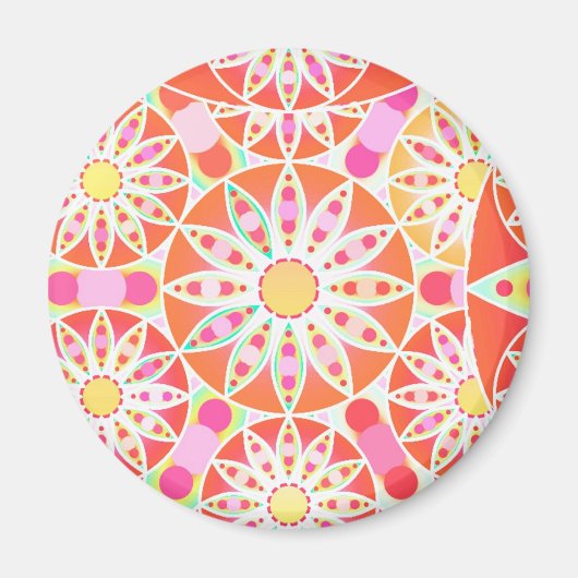 Aimant Mandala motif, corail rouge, rose, or (Devant)