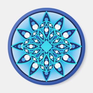 Aimant Mandala motif en bleu turquoise, cobalt & blanc