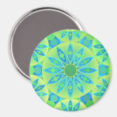 Aimant Mandala motif, turquoise, bleu, vert citron (Recto/Verso)