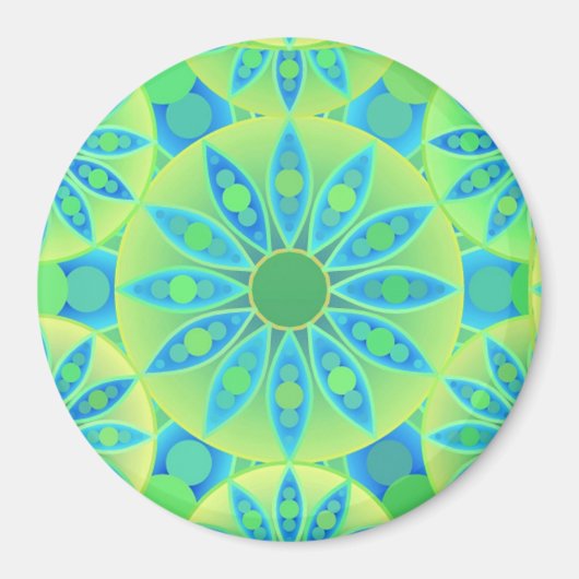 Aimant Mandala motif, turquoise, bleu, vert citron (Devant)