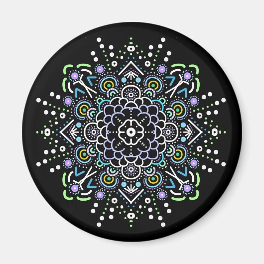 Aimant Mandala noir, violet et vert (Devant)