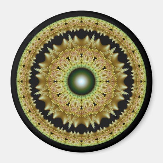 Aimant Mandala rond fractal doré (Devant)