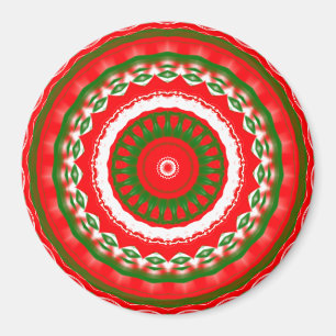 Aimant Mandala rouge, blanc et vert