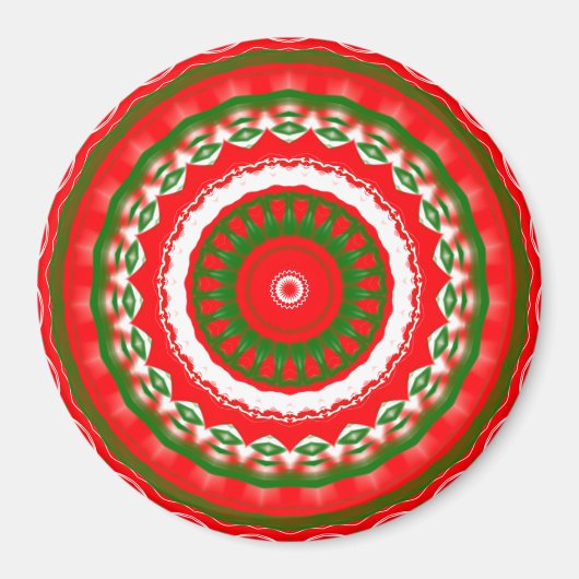 Aimant Mandala rouge, blanc et vert (Devant)