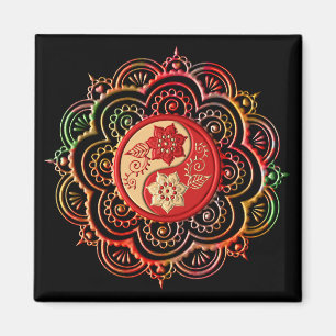 Aimant Mandala rouge et or