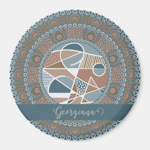 Aimant Mandala Turquoise personnalisé et or Abstrait Acce