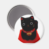 Aimant Maneki Neko noir sur un tapis rouge (Recto/Verso)