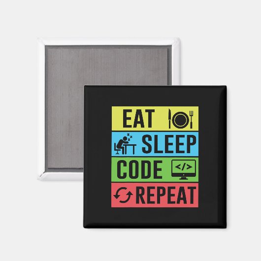 Aimant Manger Dormir Code Répéter Drôle Programmation Ret (Recto/Verso)