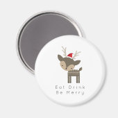 Aimant Mangez Boire Soyez Joyeux Cerf De Noël En Chapeau  (Recto/Verso)