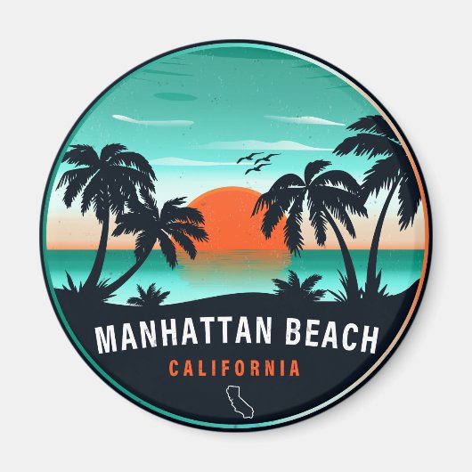 Aimant Manhattan Beach California Retro Sunset Souvenirs (Devant)