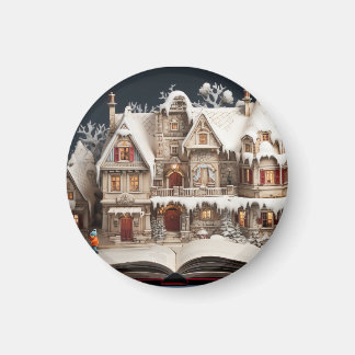 Aimant Manoir du livre de Noël avec enfant et chien