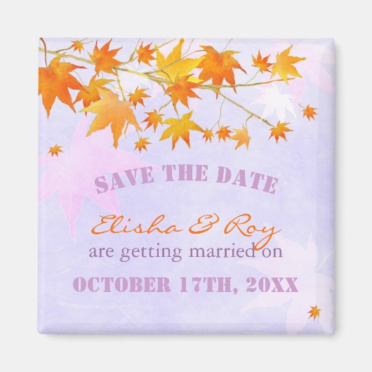 Aimant Maple Feuille Lavender Wedding Enregistrer la date (Devant)