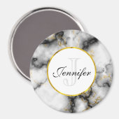 Aimant Marbre blanc moderne avec Monogramme de ruban or (Recto/Verso)