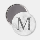 Aimant Marbre blanc Monogramme personnalisé et nom (Recto/Verso)
