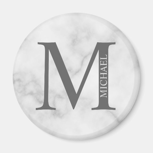Aimant Marbre blanc Monogramme personnalisé et nom (Devant)