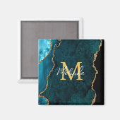 Aimant Marbre d'agate bleu sarcelle et or (Recto/Verso)