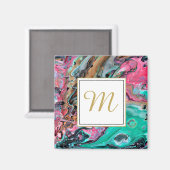 Aimant Marbre rose et vert monogramme (Recto/Verso)