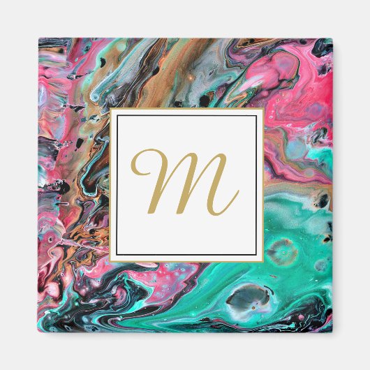 Aimant Marbre rose et vert monogramme (Devant)
