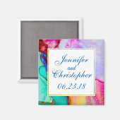 Aimant Marbre rose violet vert Abstrait Aquarelle (Recto/Verso)