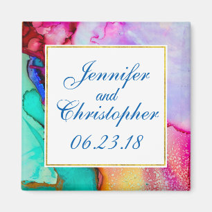 Aimant Marbre rose violet vert Abstrait Aquarelle