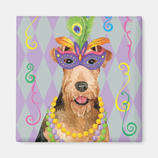 Aimant Mardi Gras Airedale (Devant)