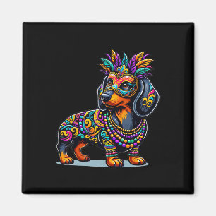 Aimant Mardi Gras Dachshund Perles de chien Masque Carnav